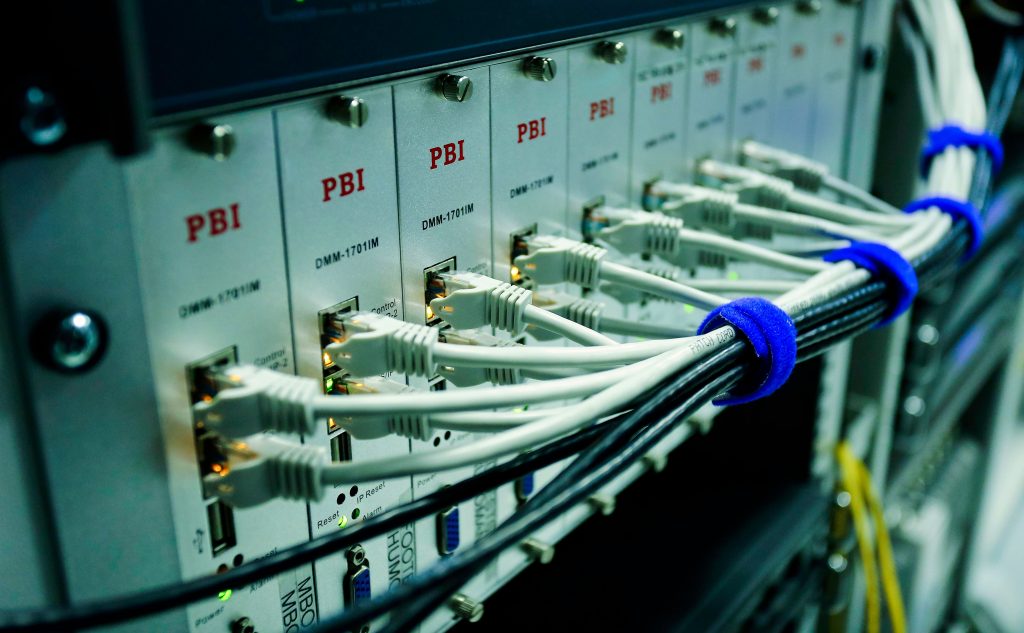 Server rack with structured cabling in a small business data center